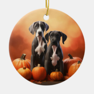 Great Dane Puppy Autumn Delight Pumpkin Ceramic Ornament
