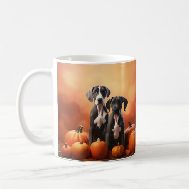 Great Dane Puppy Autumn Delight Pumpkin Coffee Mug (Left)