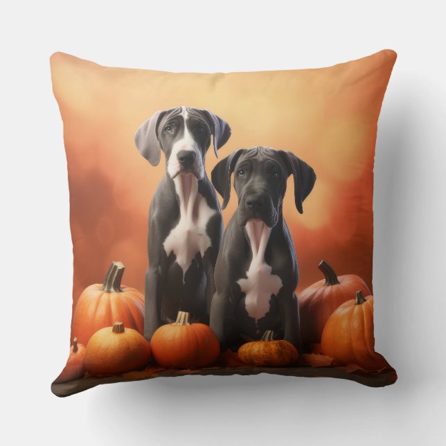 Great Dane Puppy Autumn Delight Pumpkin Cushion (Back)