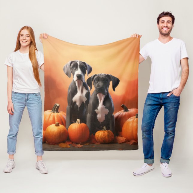 Great Dane Puppy Autumn Delight Pumpkin Fleece Blanket (In Situ)
