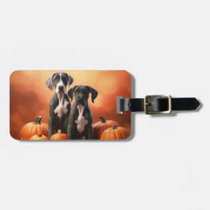 Great Dane Puppy Autumn Delight Pumpkin Luggage Tag