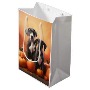 Great Dane Puppy Autumn Delight Pumpkin Medium Gift Bag
