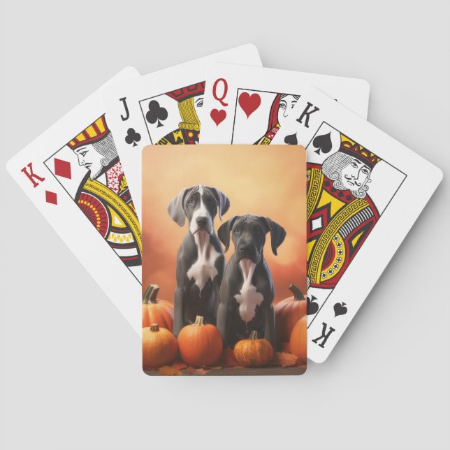 Great Dane Puppy Autumn Delight Pumpkin Playing Cards (Back)