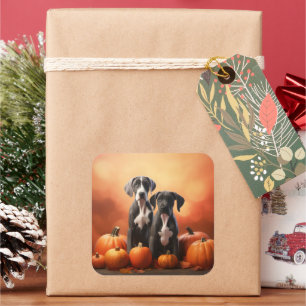 Great Dane Puppy Autumn Delight Pumpkin Square Sticker
