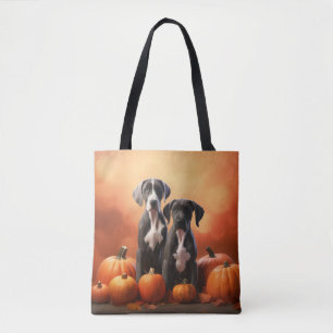 Great Dane Puppy Autumn Delight Pumpkin Tote Bag
