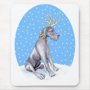 Great Dane Reindeer Christmas Blue UC Mouse Pad