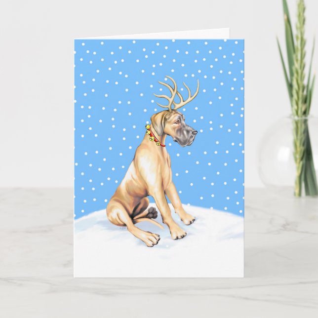 Great Dane Reindeer Christmas Fawn UC Holiday Card (Front)