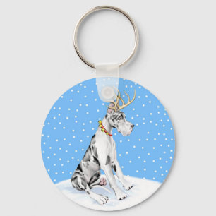 Great Dane Reindeer Christmas Harlequin Key Ring