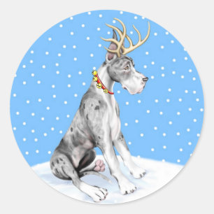 Great Dane Reindeer Christmas Merle Classic Round Sticker