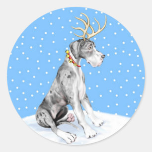 Great Dane Reindeer Christmas Merle UC Classic Round Sticker