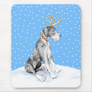 Great Dane Reindeer Christmas Merle UC Mouse Pad