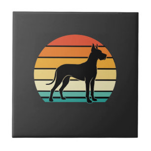 Great Dane Retro Sunset Dog Silhouette Ceramic Tile