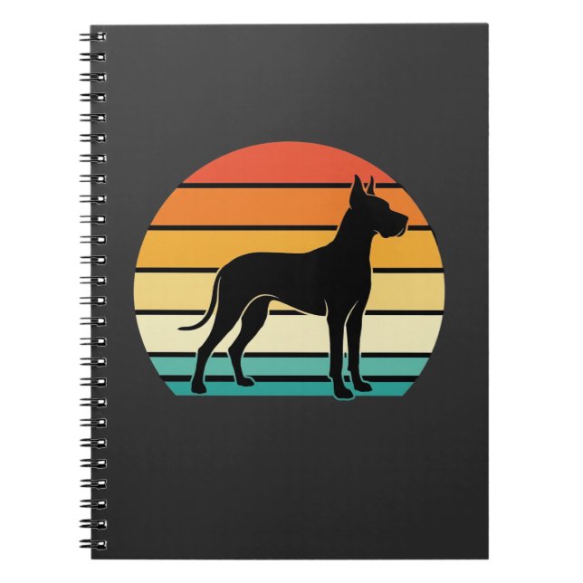 Great Dane Retro Sunset Dog Silhouette Notebook (Front)