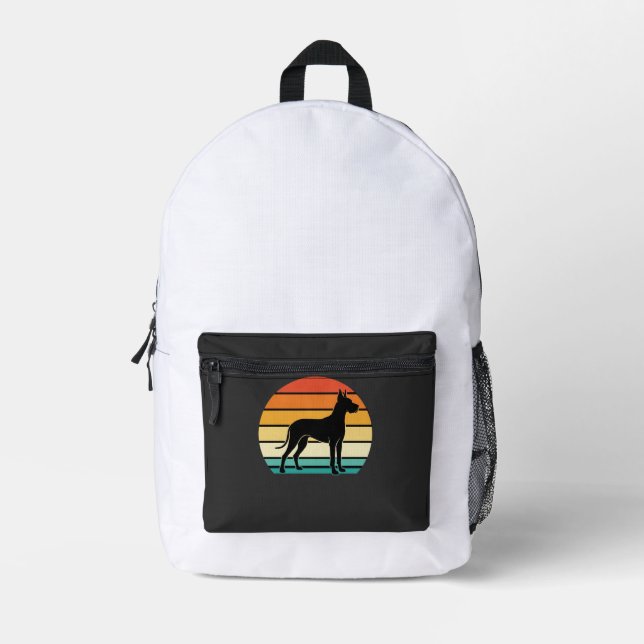 Great Dane Retro Sunset Dog Silhouette Printed Backpack (Front)