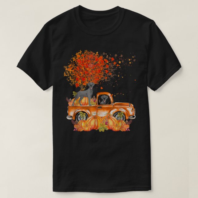 Great dane Riding Truck Pumpkin Autumn Leaves Fall T-Shirt (Design Front)