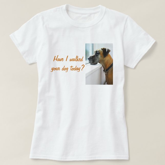 Great Dane Sadly Looking Out Window for Dog Walker T-Shirt (Design Front)
