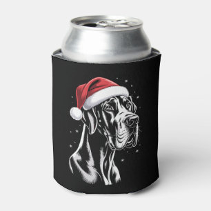 Great Dane Santa Hat Black White Christmas Snow Can Cooler