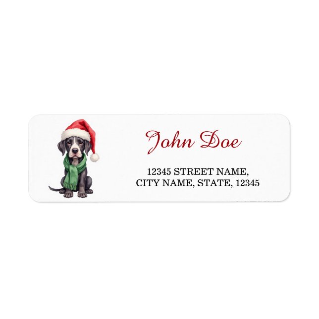 Great Dane Santa Hat Christmas Return Address Label (Front)