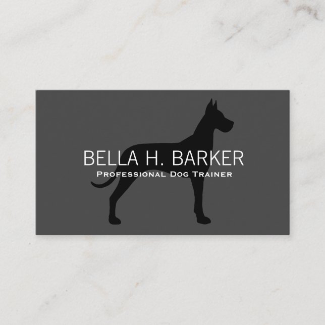 Great Dane Silhouette Black on Grey Business Card (Front)