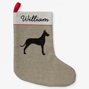 Great Dane Silhouette Faux Linen Style Dog Breed Small Christmas Stocking