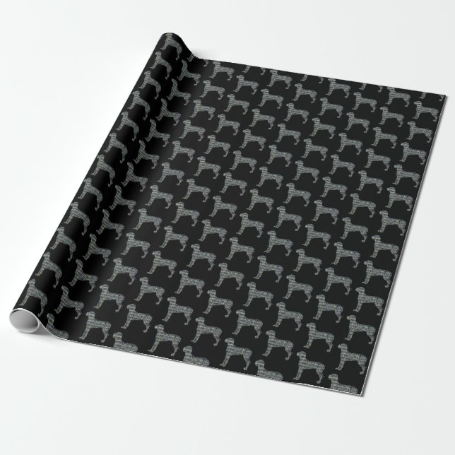 Great Dane Silhouette Yellow & Black Grid Wrapping Paper (Unrolled)