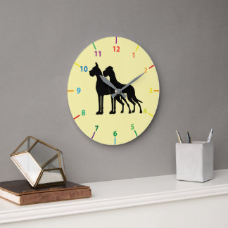 Great Dane Silhouettes Cropped and Natural Large Clock
