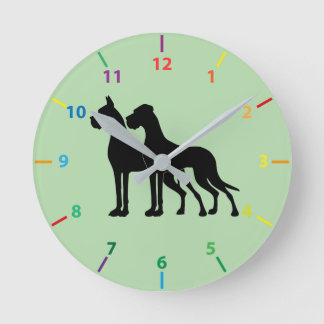 Great Dane Silhouettes Cropped and Natural Round Clock