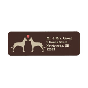 Great Dane Silhouettes with Heart Newlywed Couple Return Address Label