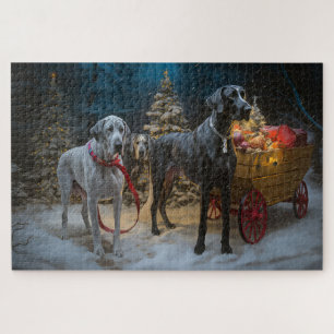 Great Dane Snowy Sleigh Christmas Decor  Jigsaw Puzzle