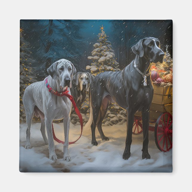 Great Dane Snowy Sleigh Christmas Decor  Magnet (Front)