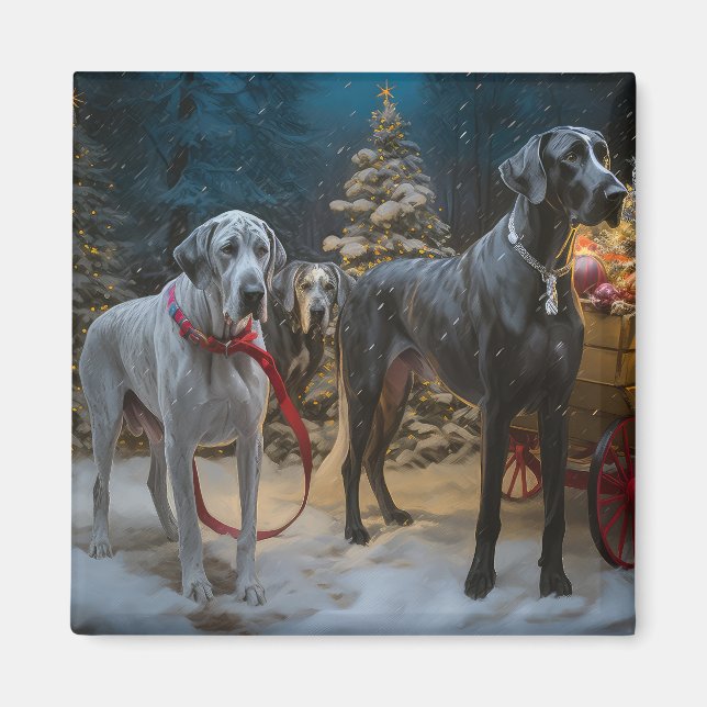 Great Dane Snowy Sleigh Christmas Decor  Magnet (Front)