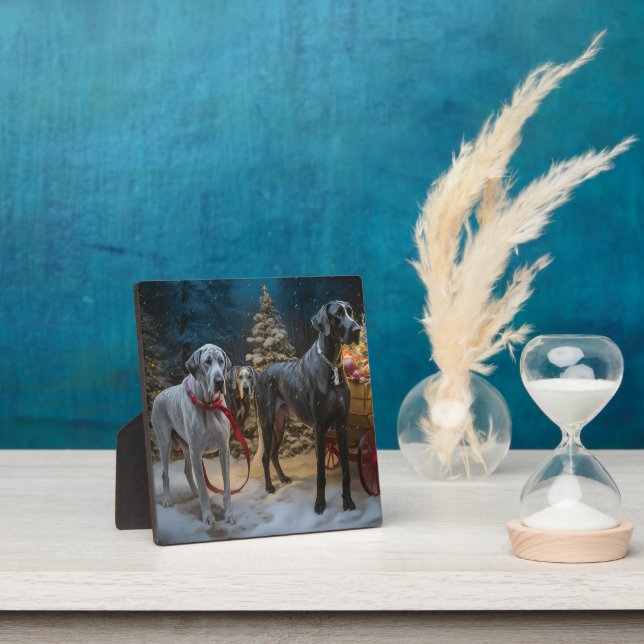 Great Dane Snowy Sleigh Christmas Decor  Plaque (Insitu)