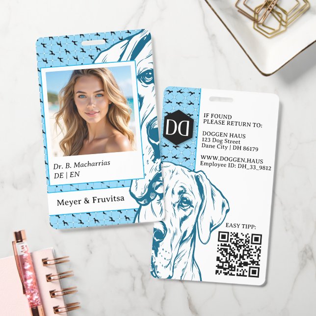 Great Dane sophisticated logo QR Code ID Badge (Office)