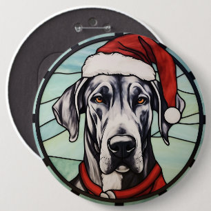 Great Dane Stained Glass Christmas 6 Cm Round Badge