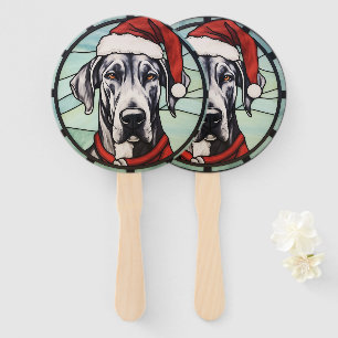 Great Dane Stained Glass Christmas Hand Fan