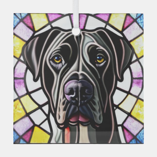 Great Dane "Stained Glass"  Glass Tree Decoration (Front)
