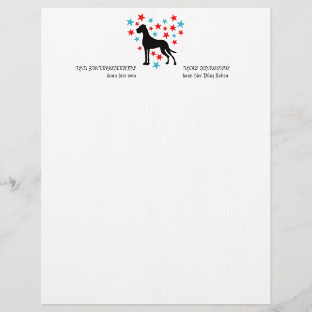 Great Dane Stars and Fun  Personalised Letterhead (Front)