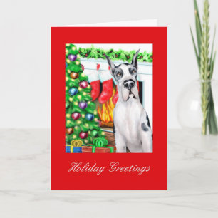 Great Dane Stockings Harlequin Holiday Card