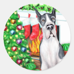 Great Dane Stockings Mantle Classic Round Sticker