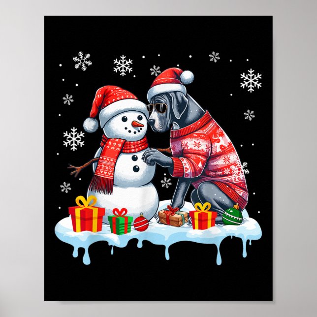 Great Dane Sungles Sweater Build Snowman Xmas Owne Poster (Front)