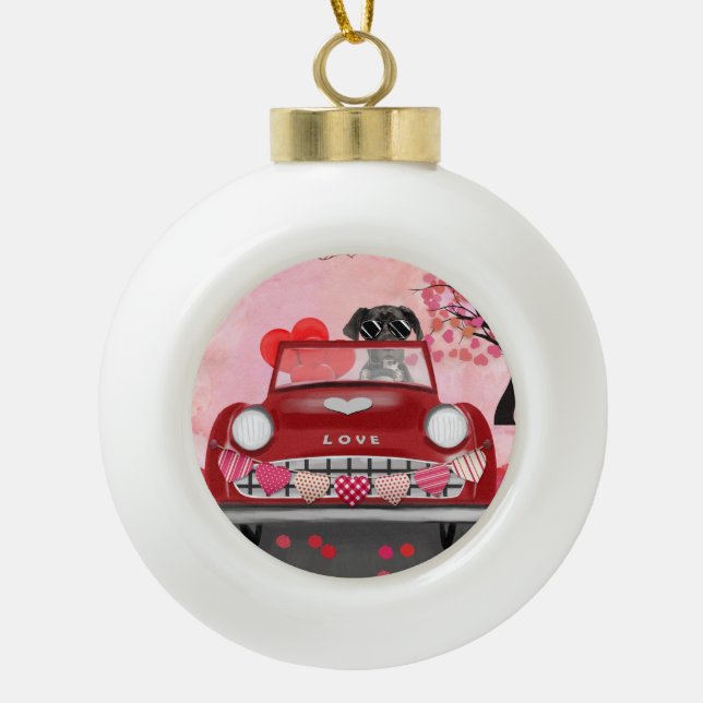 Great Dane Valentine's Day Delight Ceramic Ball Christmas Ornament (Front)