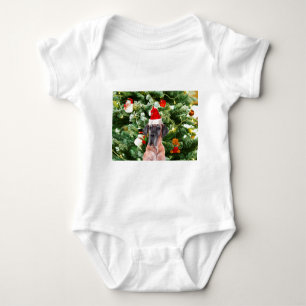 Great Dane w Christmas Tree Gift Boxes Santa Hat Baby Bodysuit