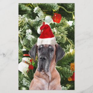 Great Dane w Christmas Tree Gift Boxes Santa Hat Stationery