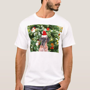 Great Dane w Christmas Tree Gift Boxes Santa Hat T-Shirt