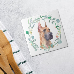 Great Dane Watercolor Wreath Ceramic Tile