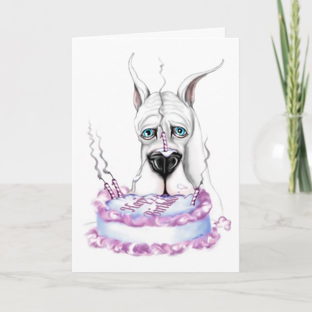 Great Dane White Birthday Cake Card (Front)