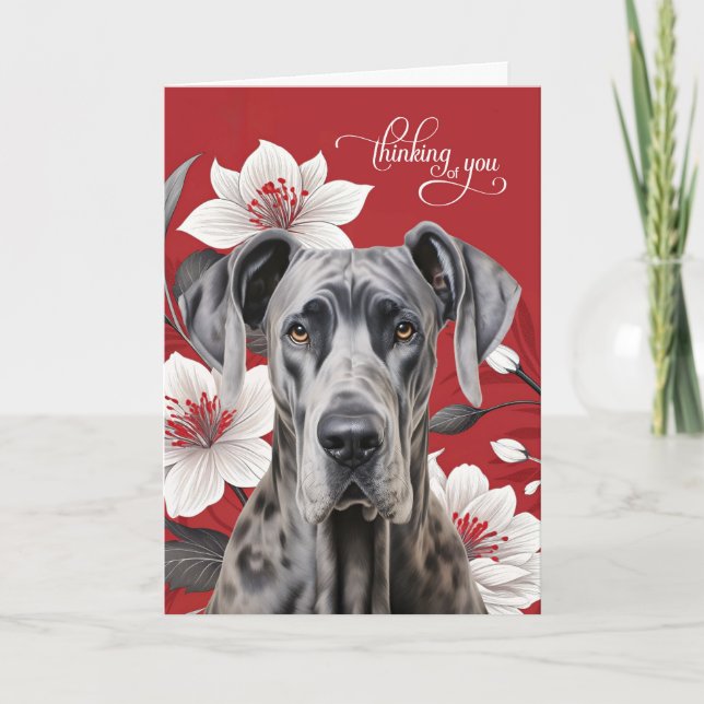 Great Dane White Lilies on Red Thinking of You Card (Front)