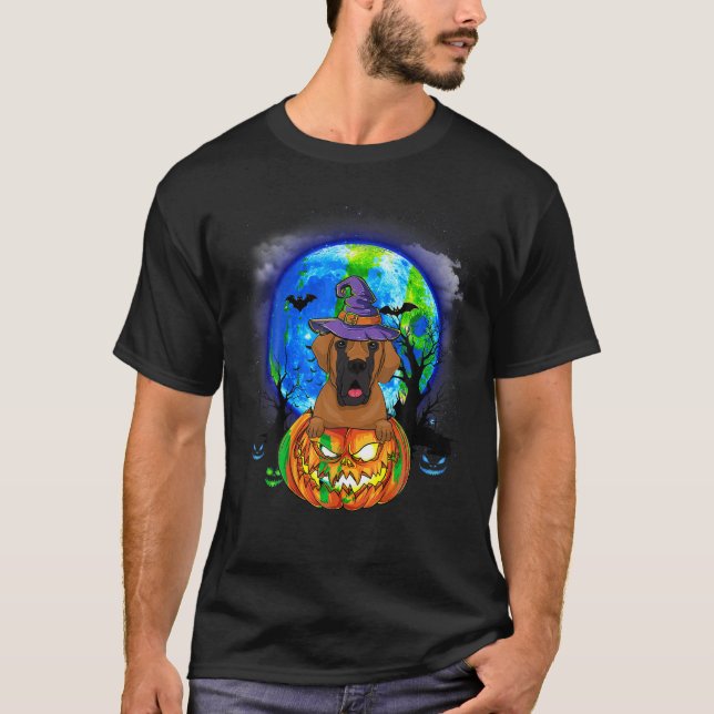 Great Dane Witch Moon Pumpkin Scary Halloween Dog  T-Shirt (Front)