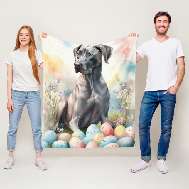 Great Dane with Easter Eggs Fleece Blanket (In Situ)