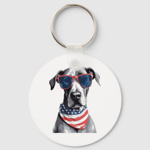 Great Dane With Patriotic Usa Flag American Indepe Key Ring
